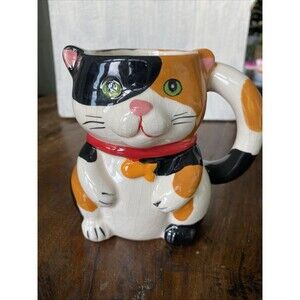 Pier 1 Imports Calico Cat Coffee Mug Vintage Tall with Mouse Design